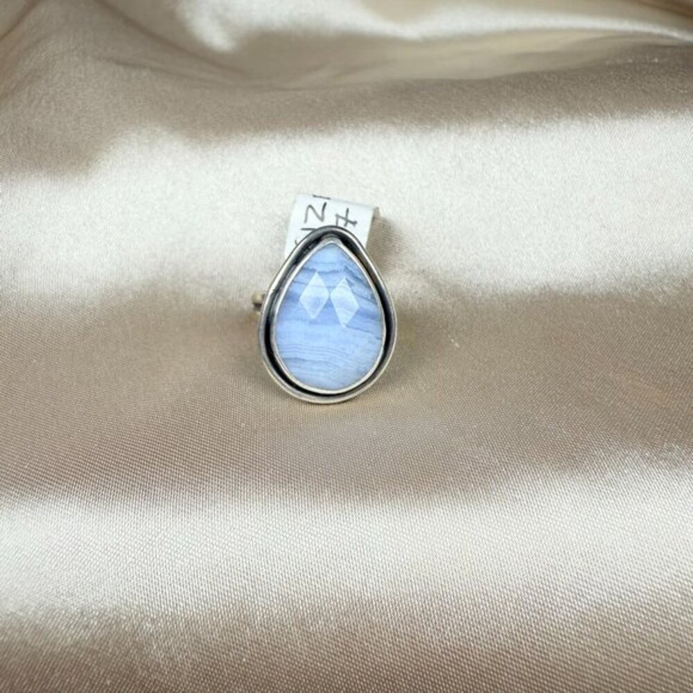 Sterling Blue Lace Agate Teardrop Cabochon Gemstone Silver Ring Jewelry SIze 7